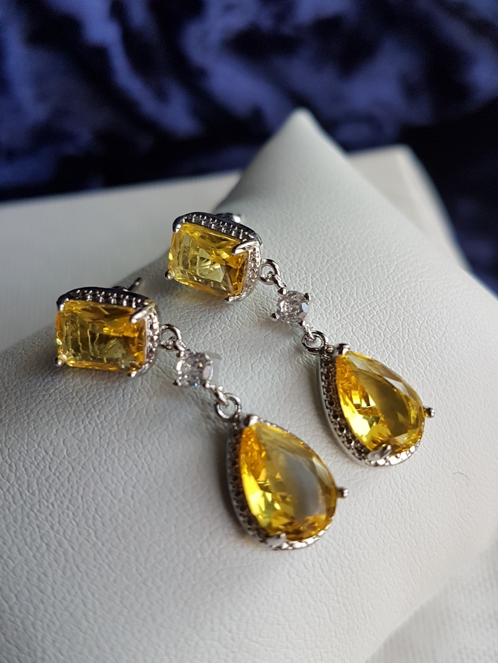 Swarovski Elements 925 Sterling Silver Yellow Citrine Teardrop Earrings NEW